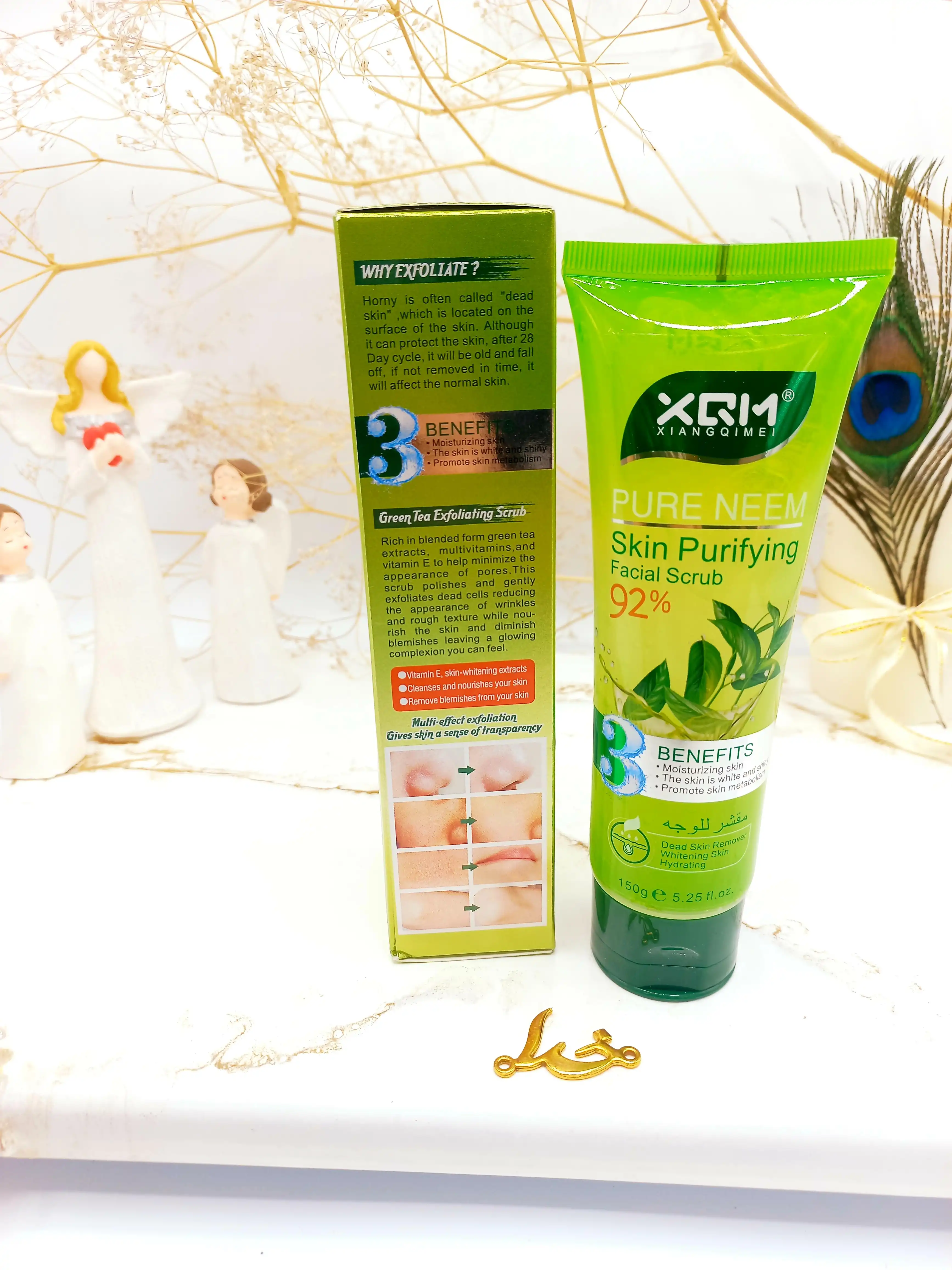  ژل اسکراب لایه بردار و روشن کننده 92 درصد صورت و بدن (چای سبز) XQM کد 2554