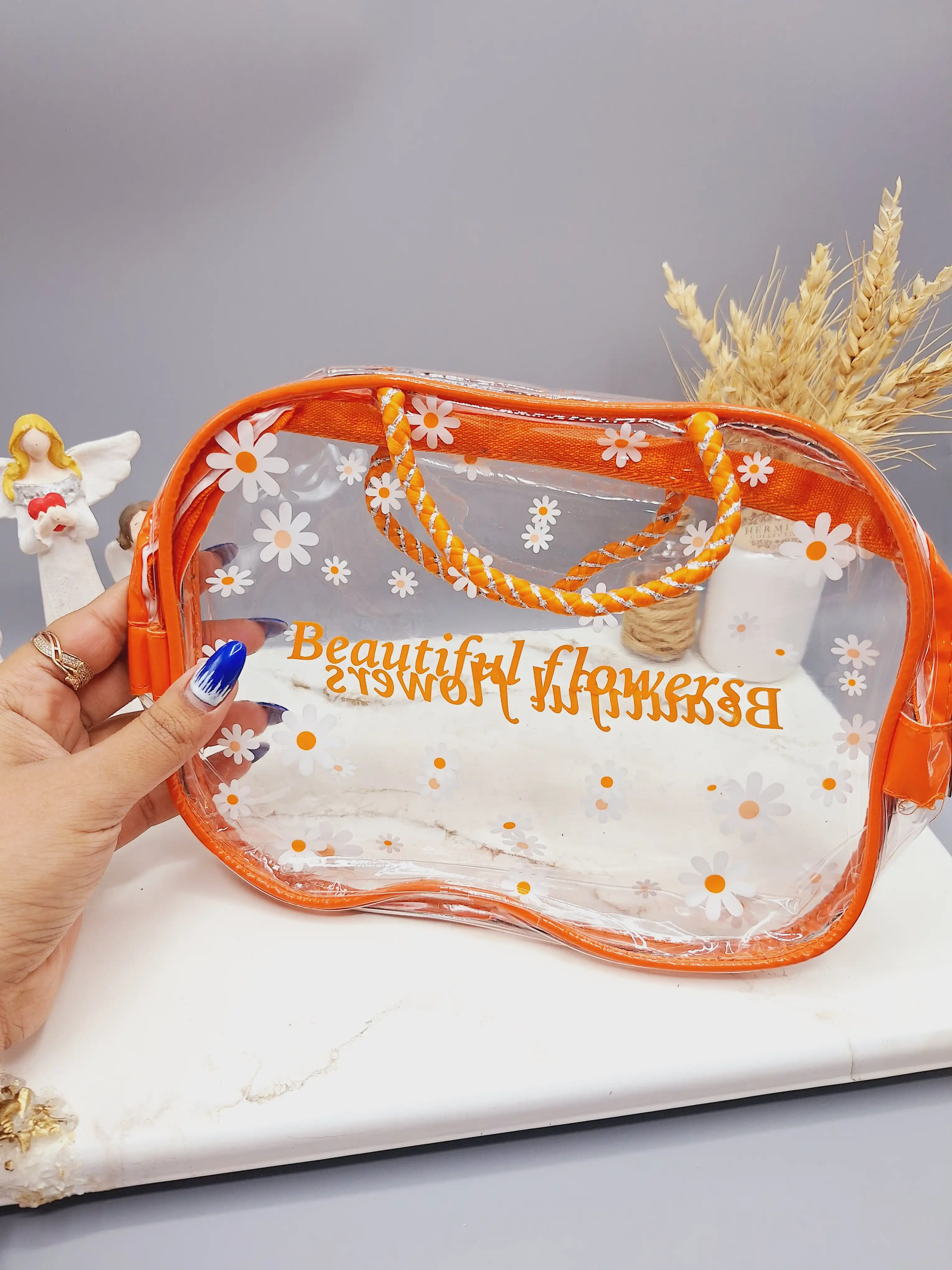 کیف آرایشی طرح بابونه زیپ فلزی جادار سایز متوسط